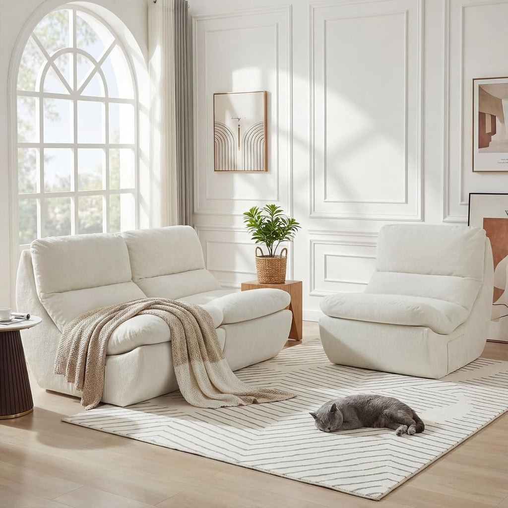 Set of 3 Bean Bag Chairs for Adults, Boneless Lounge Chair, Anti Cat Scratch Fabric with Machine Washable, Beanbag Chair for Bedroom, Floor Couch Living Room, Bedroom, Reading Corner (Beige)