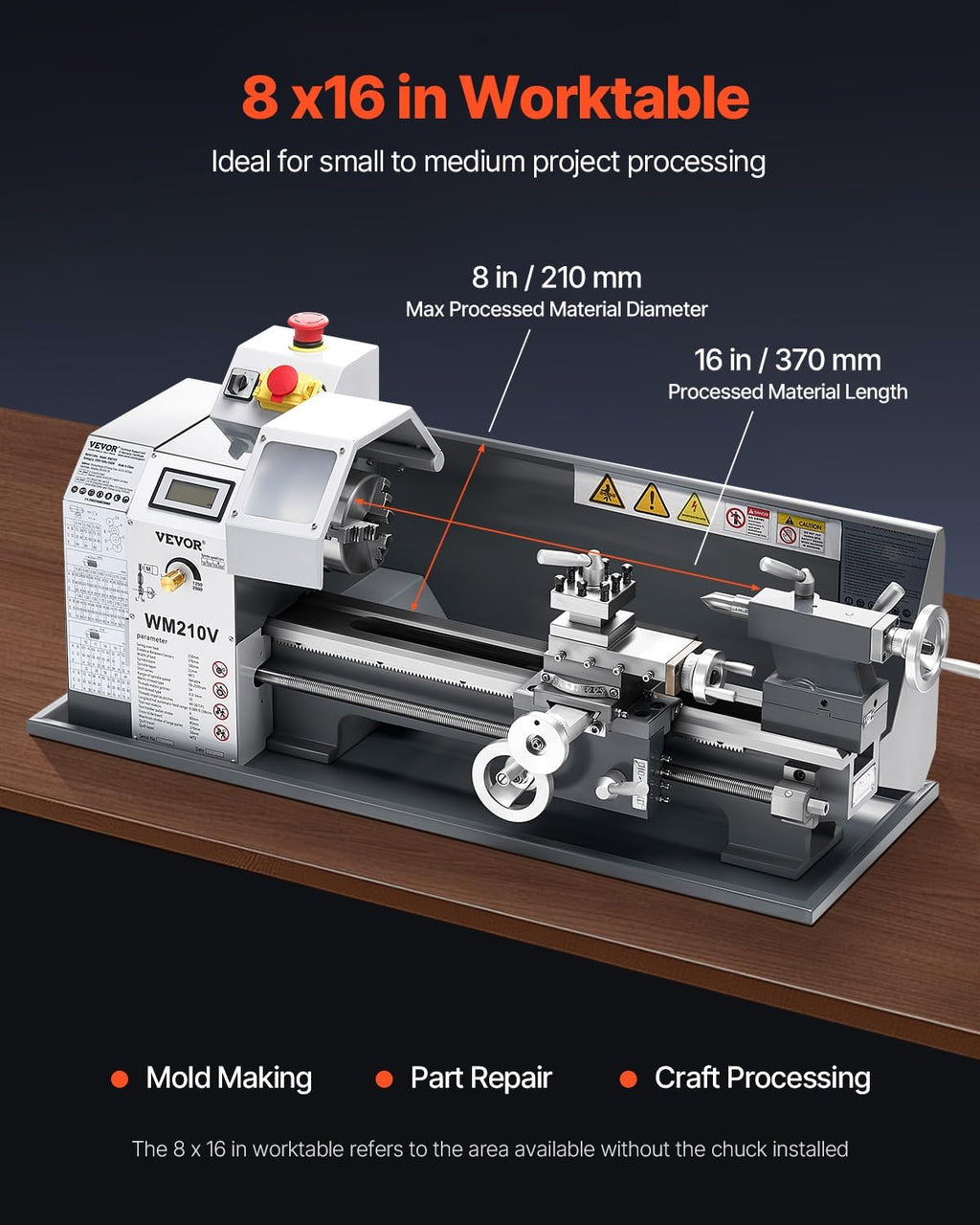 VEVOR High-quality Metal Lathe, 8 x 16 in, 550W Benchtop Lathe Machine, 0-2500 RPM Variable Speed, with 0.0003 in Spindle Accuracy Metal Gear, for Precision Parts Thread Soft Metals Wood