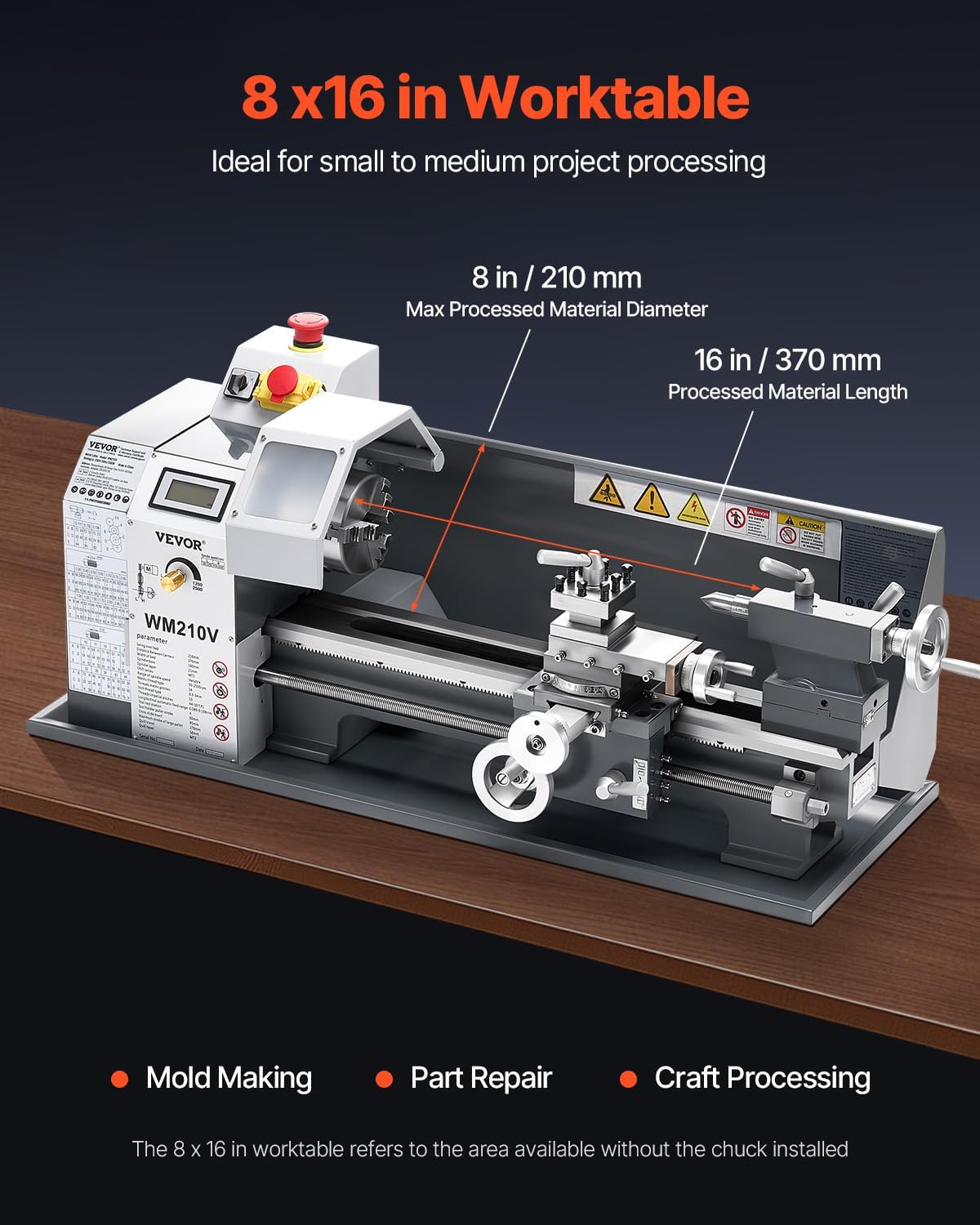 VEVOR High-quality Metal Lathe, 8 x 16 in, 550W Benchtop Lathe Machine, 0-2500 RPM Variable Speed, with 0.0003 in Spindle Accuracy Metal Gear, for Precision Parts Thread Soft Metals Wood