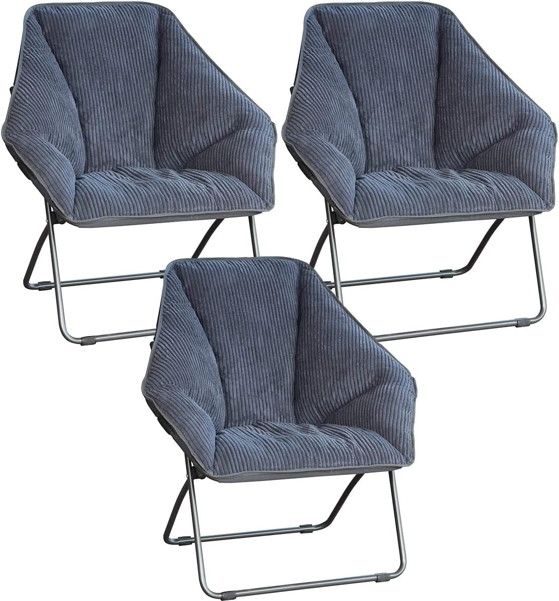 Zenithen Limited Indoor Plush Accent Seat Hexagon Folding Portable Dish Chairs for Bedrooms, Dorm Rooms, and Living Rooms, Grey (Pack of 3)