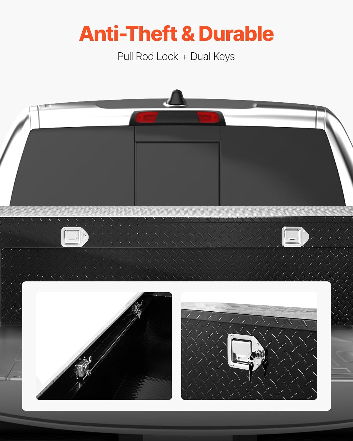 VEVOR Crossover Truck Tool Box, 69x20x18 In, Heavy Duty Aluminum Toolbox with Diamond Texture, Pick Up Truck Bed RV Trailer Toolbox, Waterproof Storage Organizer with Lock, Keys, Side Handles, Black