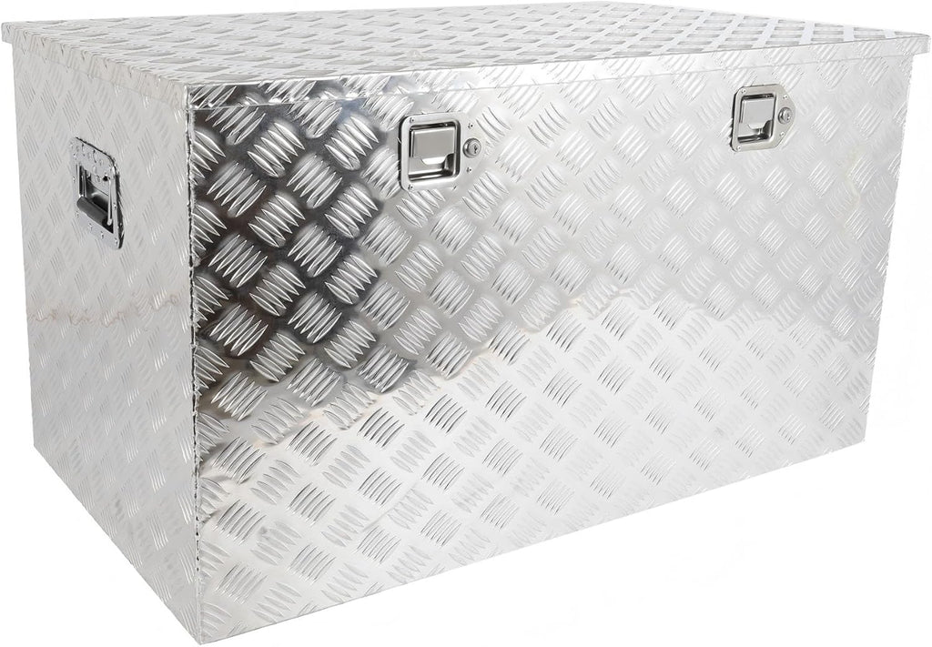 SCITOO 44 Inch Aluminum Diamond Plate Truck Bed Tool Box,Heavy Duty Crossover Storage for Most Full Size Pickups,Lockable Weatherproof Chest,Fits 44' Truck Beds,Easy Access to Load and Unload