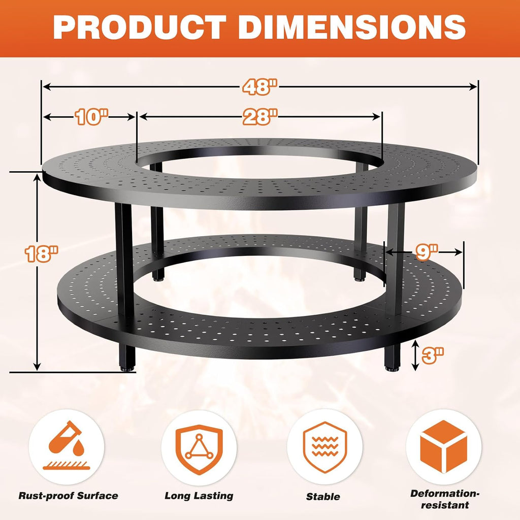 Fire Pit Surround Tabletop for Solo Stove Yukon 1.0 & 2.0, 48' Fire Pit Surround Tabletop with Wood Storage Shelf,Powder-Coated Steel Surround Tabletop with Extra Space