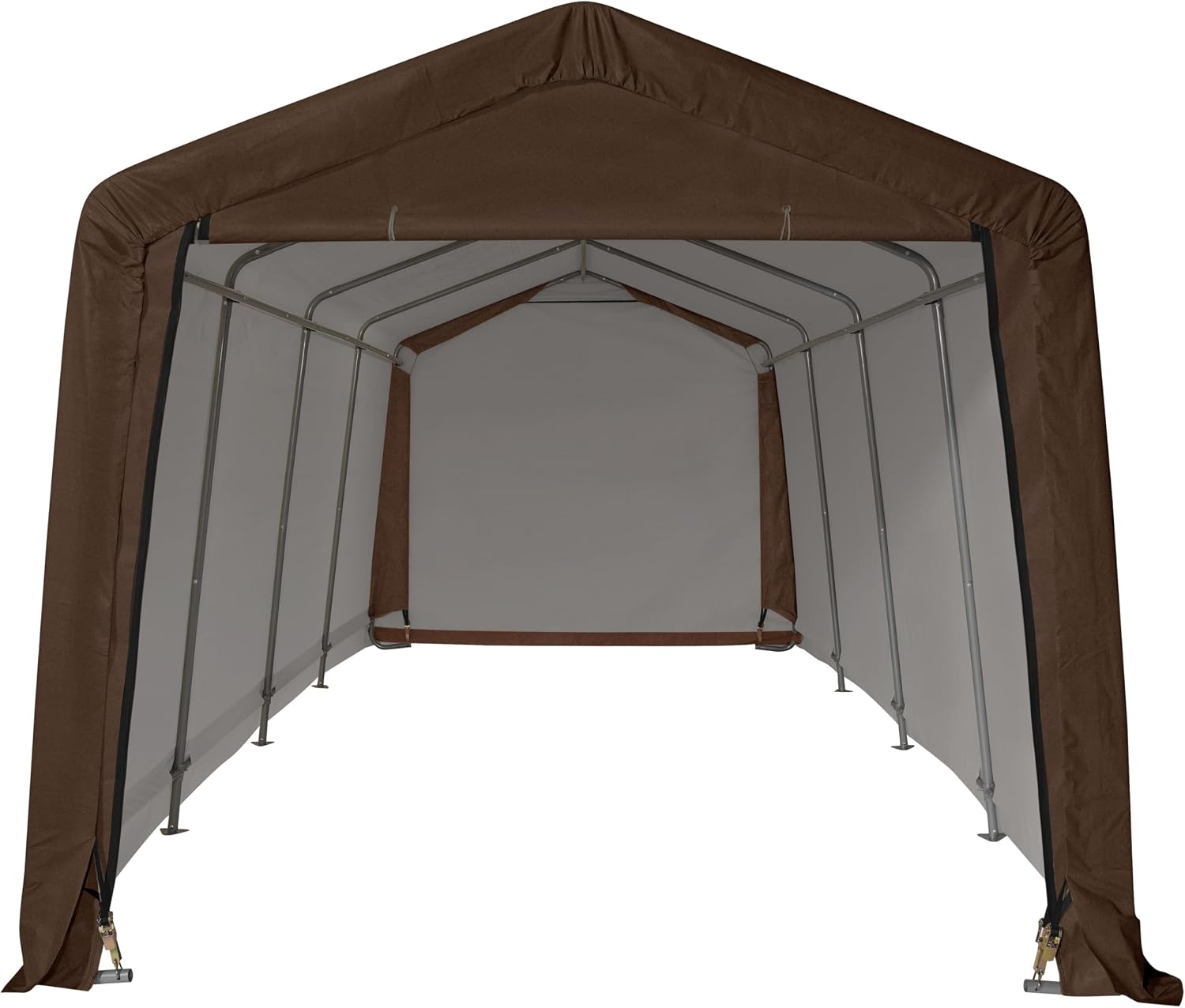 ShelterLogic 10' x 20' x 8' 3-in-1 Run-in Outdoor Animal Shelter with Waterproof Cover, All-Weather Outdoor Storage Shed for Animals, Agriculture, and Farm Equipment, Brown