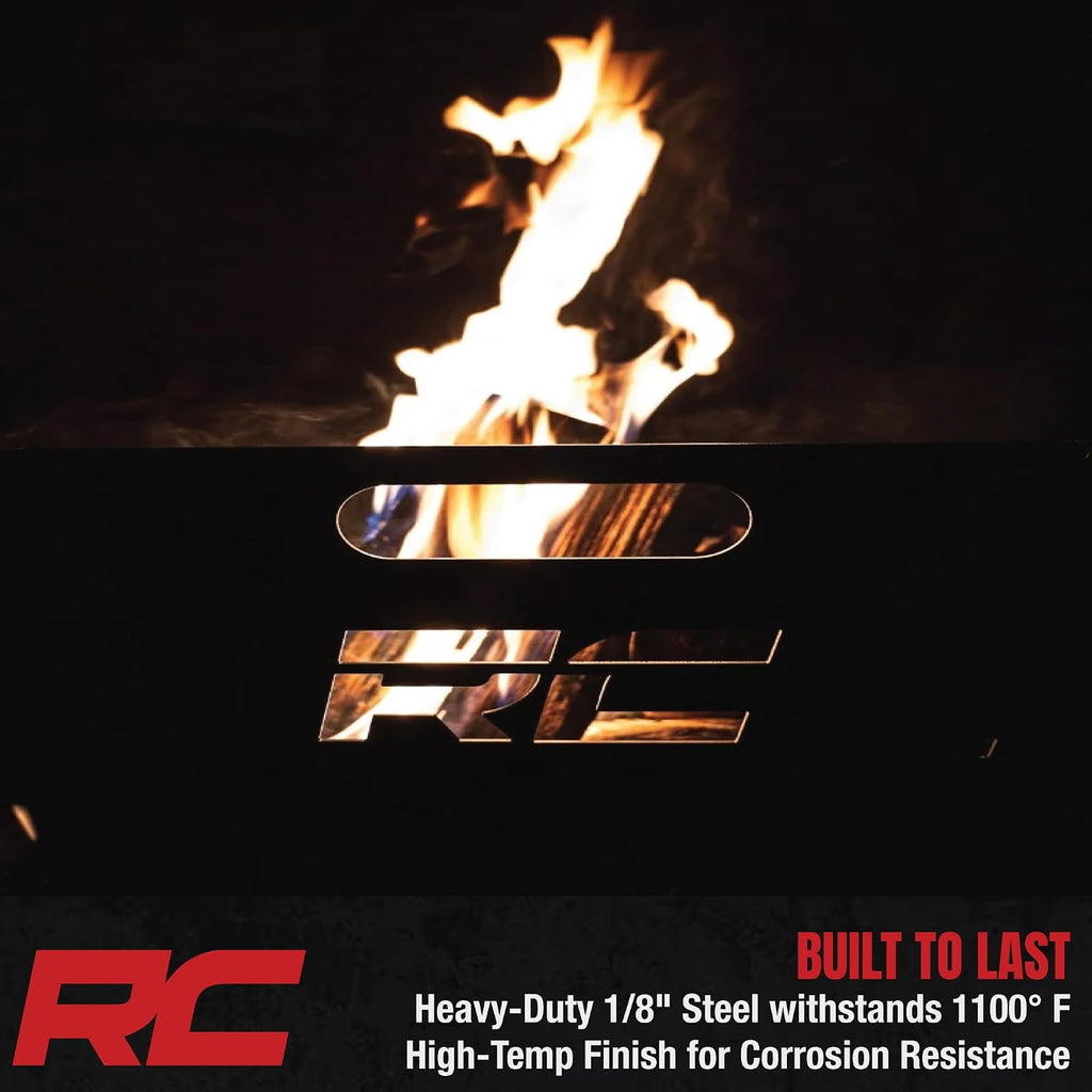 Rough Country Portable Fire Pit for Camping with Carry Bag - Heavy-Duty Steel, Quick Tool-Free Setup, Outdoor Collapsible Fire Pit for Overland, Tailgating & Backyard Use