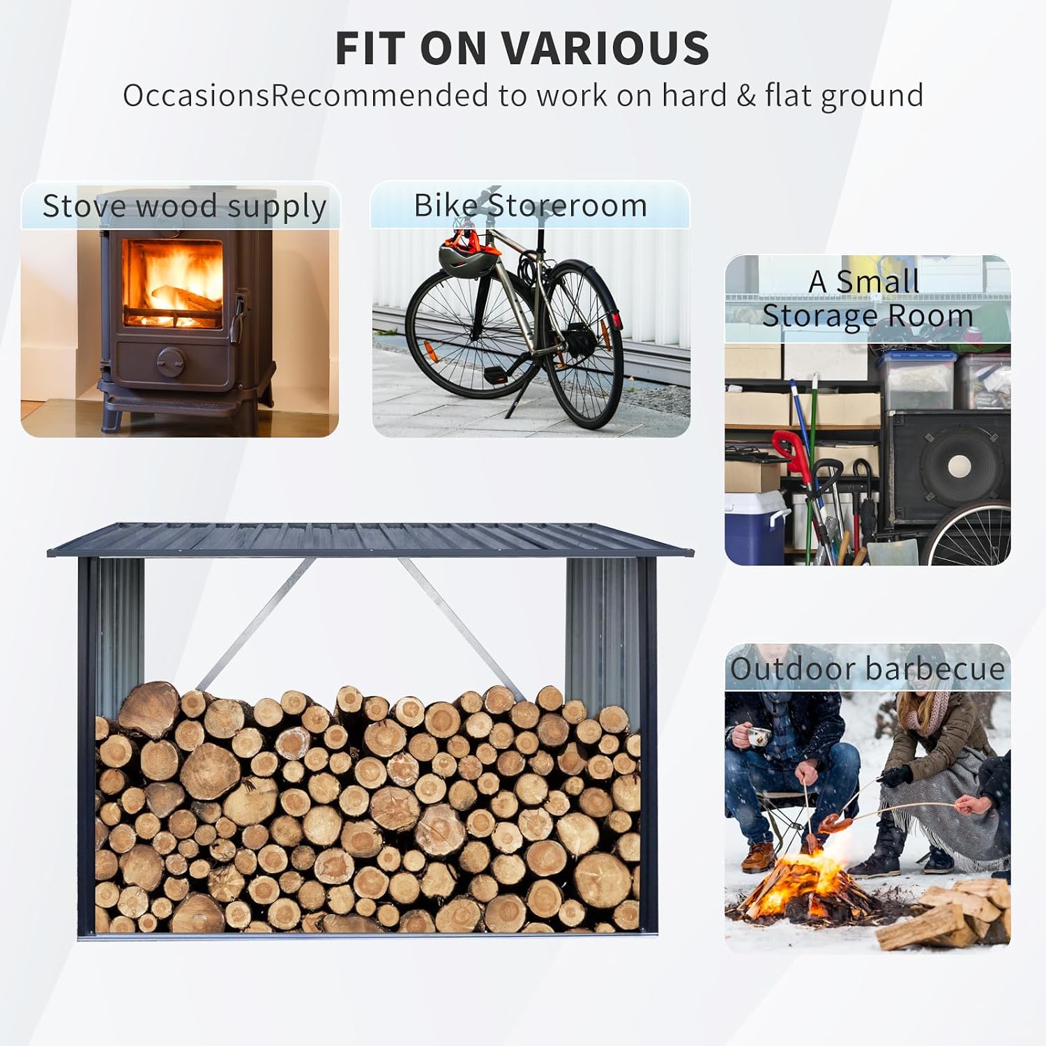 7.1 * 2.5FT Large Outdoor Steel Firewood Rack with Sloped Roof, Heavy Metal Wood Storage Shed for Logs, Pellets & Lumber