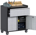 Rolling Garage Storage Cabinet with Door and Drawer, Lockable Metal Tool Cabinet on Wheels for Garage, Home, Office, Black & Gray, Assembly Required, (18.11' D x 30.31' W x 35.43' H)