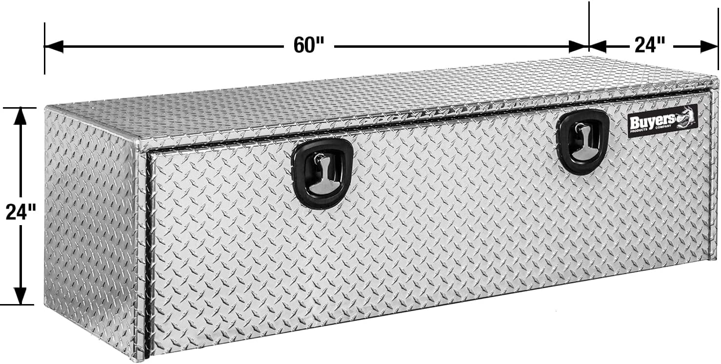 Buyers Products 1705145 Diamond Tread Aluminum Underbody Truck Tool Box, 24 x 24 x 60, Made in USA, .100 in. Thick, Corrosion-Resistant, Locking Compression Latch – Secure Storage for Work Trucks