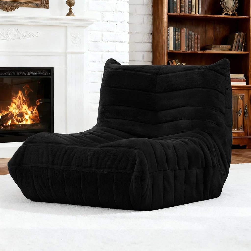 Bean Bag Chair for Adults, Giant Bean Bag Sofa Oversized Beanbag Chairs, Fireside Bean Bag Couch with High Density Sponge Filled Large Bean Bags Chair for Apartment Living Room Bedroom, Black