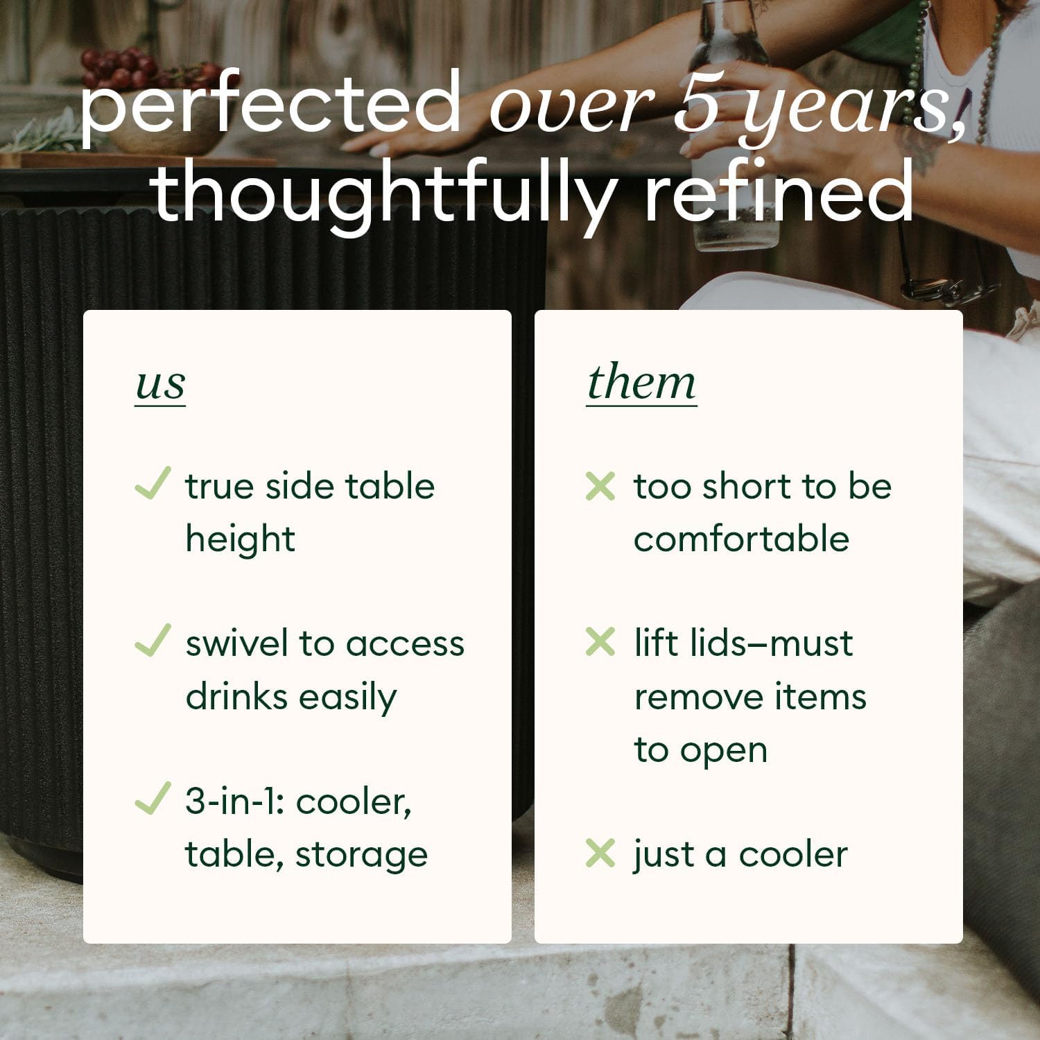 Veradek Outdoor Cooler Side Table - 2 in 1, Black, 21 inch
