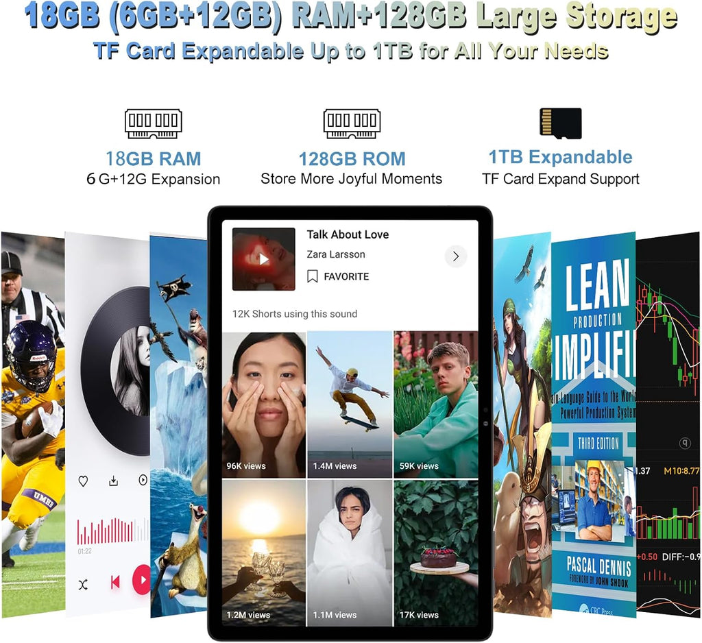 2026 Latest 11 inch Android Tablet, 18GB RAM, 128GB ROM, 1TB Expand, 2K Display, T616 Octa-Core, 5G WiFi, 13MP+5MP+5MP Camera, GPS, 9000mAh, Tablet with Case/Keyboard/Pen, Quad Speakers