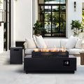 42 Inch Propane Fire Pit Table, 3-piece Outdoor Rectangular Fire Pit, 50,000BTU Firepits for Outside Patio with Hidden Tank Table, Griddle, Wind Guard, Lid, Black