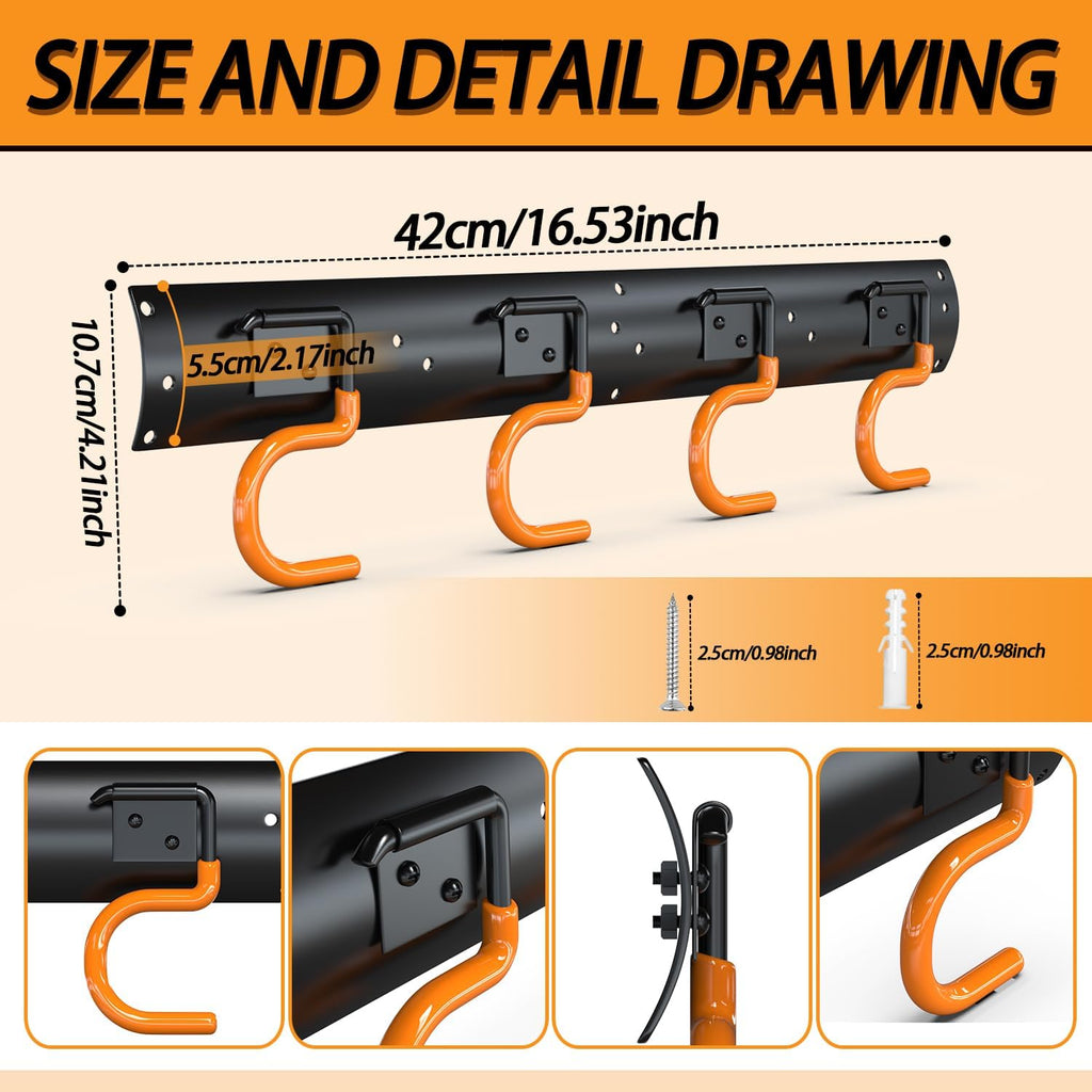 3-H 24×16' All Metal Garden Tool Organizer, Garage Tool Organizer, Broom Holder Wall Mount for Garage, Shed, Garden, Basement Hanging and Organizing Rake, Mop, Shovel, Hose