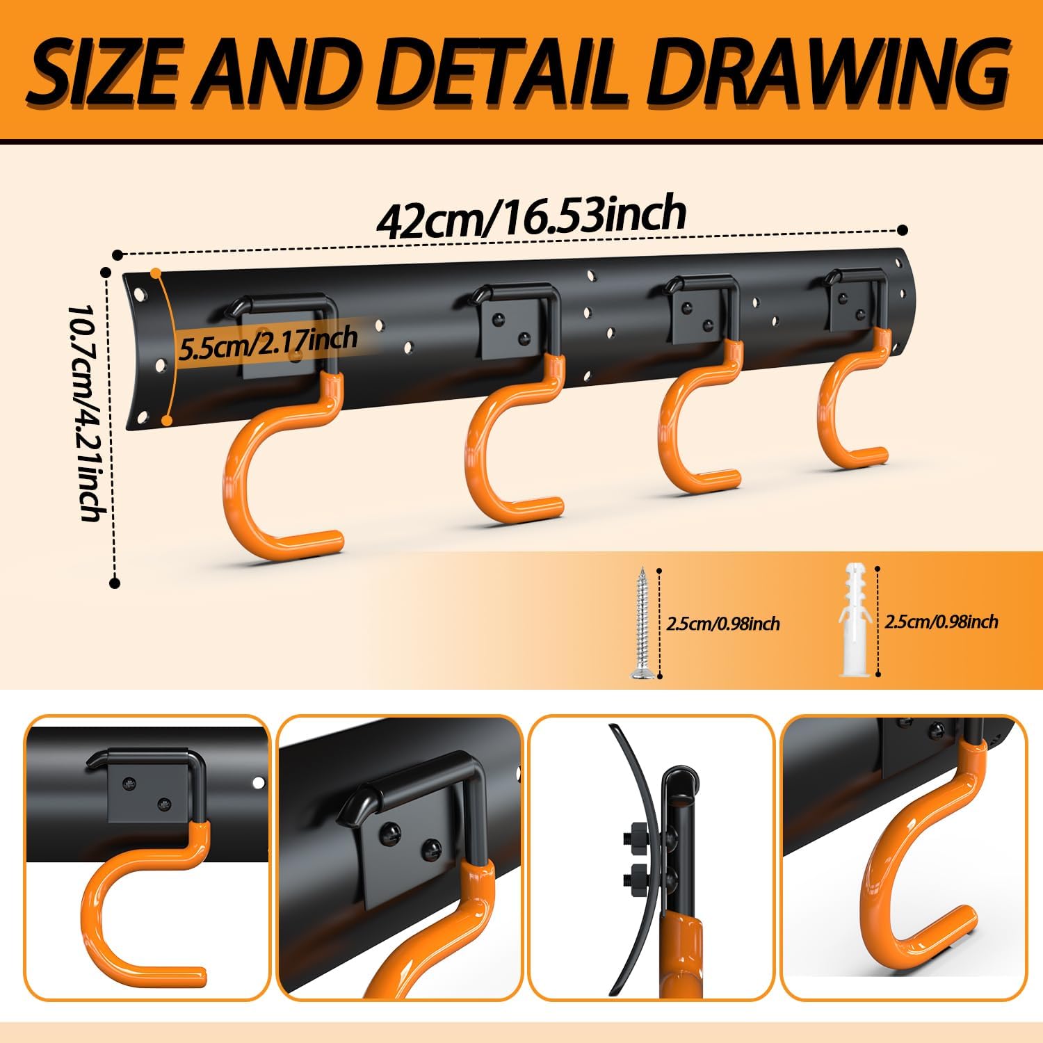 3-H 24×16' All Metal Garden Tool Organizer, Garage Tool Organizer, Broom Holder Wall Mount for Garage, Shed, Garden, Basement Hanging and Organizing Rake, Mop, Shovel, Hose