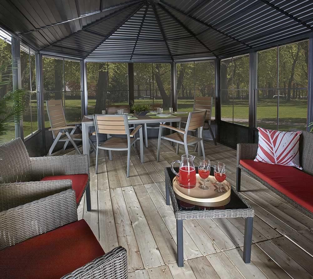 Sojag 12' x 18' Outdoor Charleston Aluminum Solarium Sunroom with Mosquito Net, Dark Gray