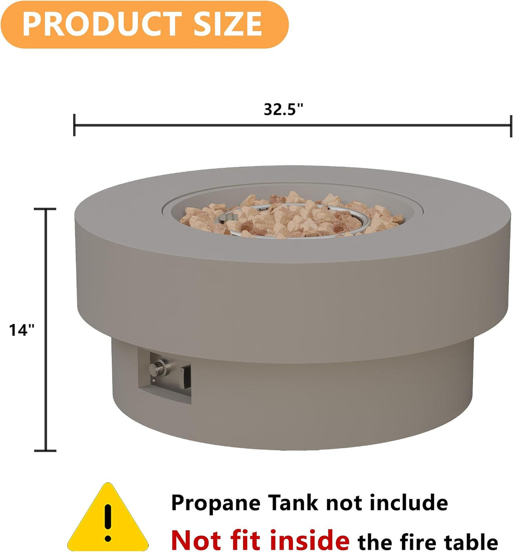 32.5 inch Outdoor Propane Fire Pit Table, 50000 BTU Round Patio Fire Pit Table with Lid, Waterproof Cover, 10ft Gas Hose & Gas Tank Base, Lava Rocks, CSA Certified, Grey