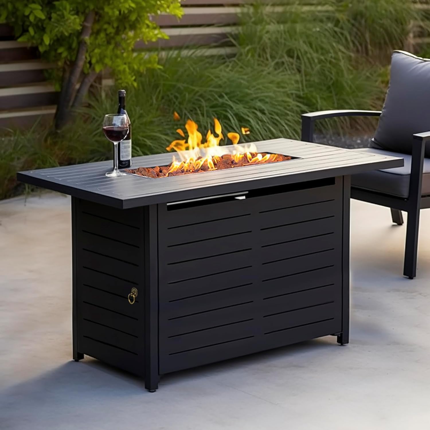 42' Outdoor Propane Fire Pit Table, Gas Fire Pits with Lava Rock Waterproof Cover and Removable Lid for Outside Gatherings Parties on Patio Deck Garden Backyard Balcony 50000 BTU, CSA Certified