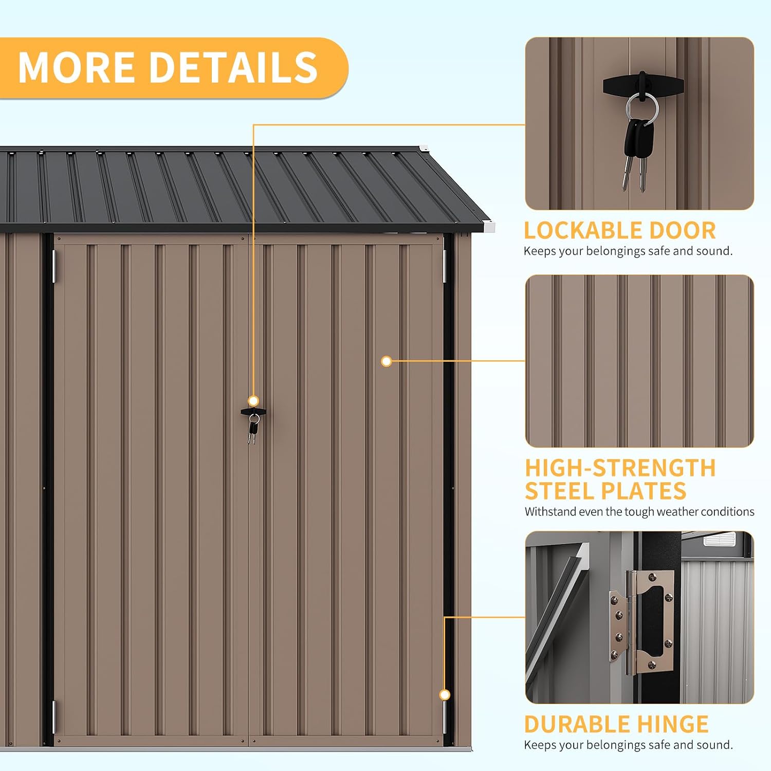 10x8FT Outdoor Steel Storage Shed with Clear Window, Lockable Doors, Weather-Resistant Metal Tool Shed for Garden, Backyard, Patio, and Utility Storage,Brown