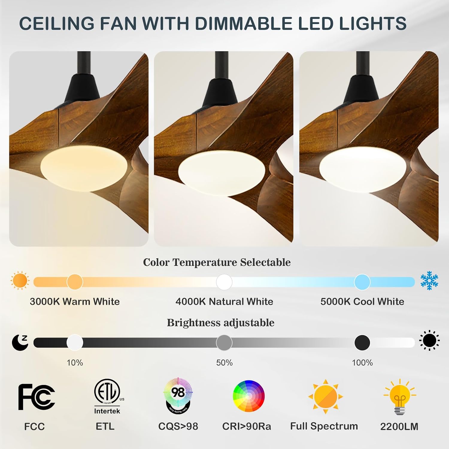 70 Inch Outdoor Ceiling Fan with Lights and Remote, 3 Solid Wood Blades, High CFM Quiet Reversible DC Motor, Rustic Farmhouse Style, for Large Living Room, Patio, Porch & Commercial Spaces