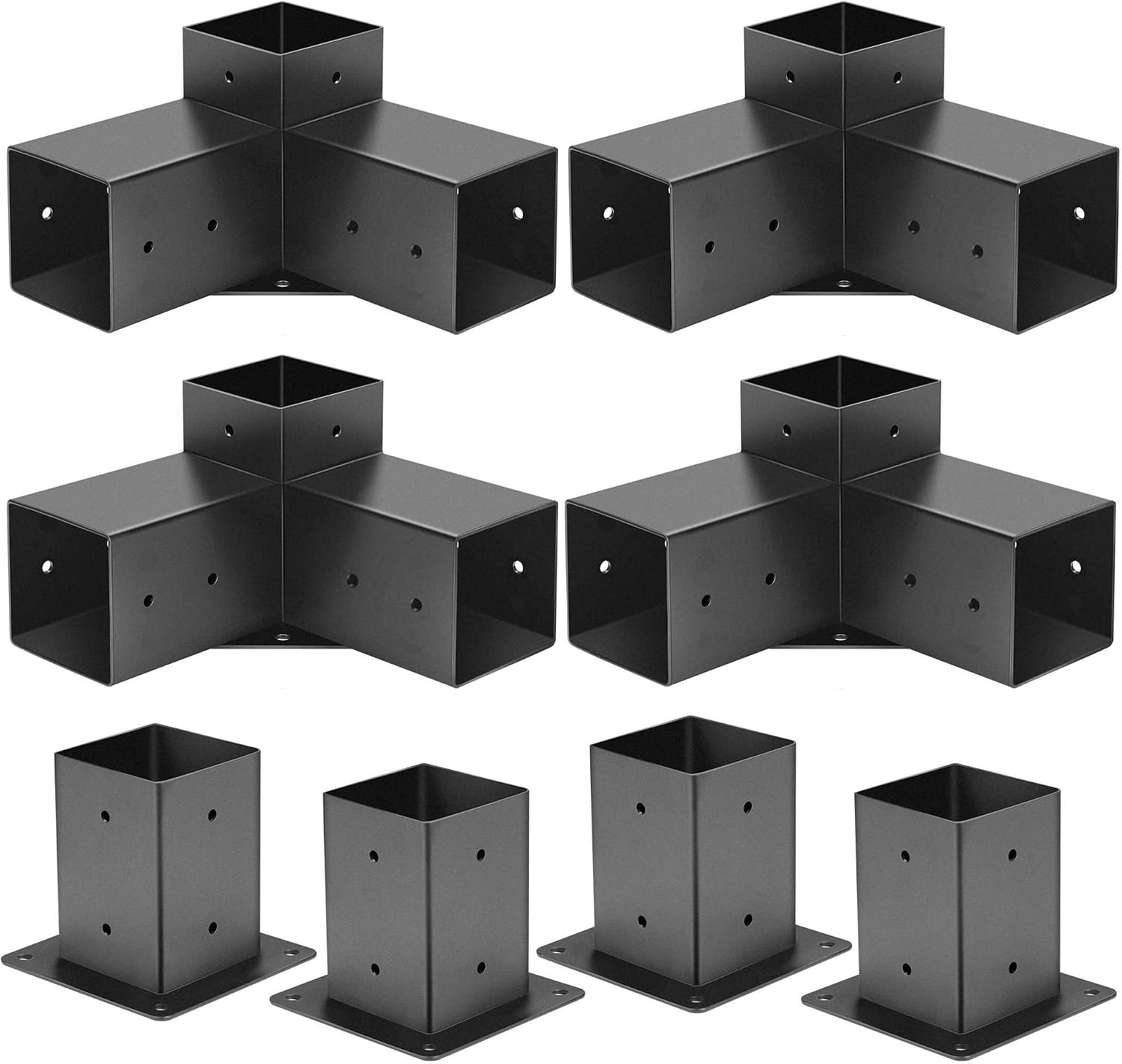 Pergola Brackets 4 Pack Woodworks Pergola Kit 3-Way Right Angle Corner Bracket with Pergola Post Base for 4x4'' (Actual: 3.62x3.62'') Wood Beams Elevated Wood Stand Gazebo Kit