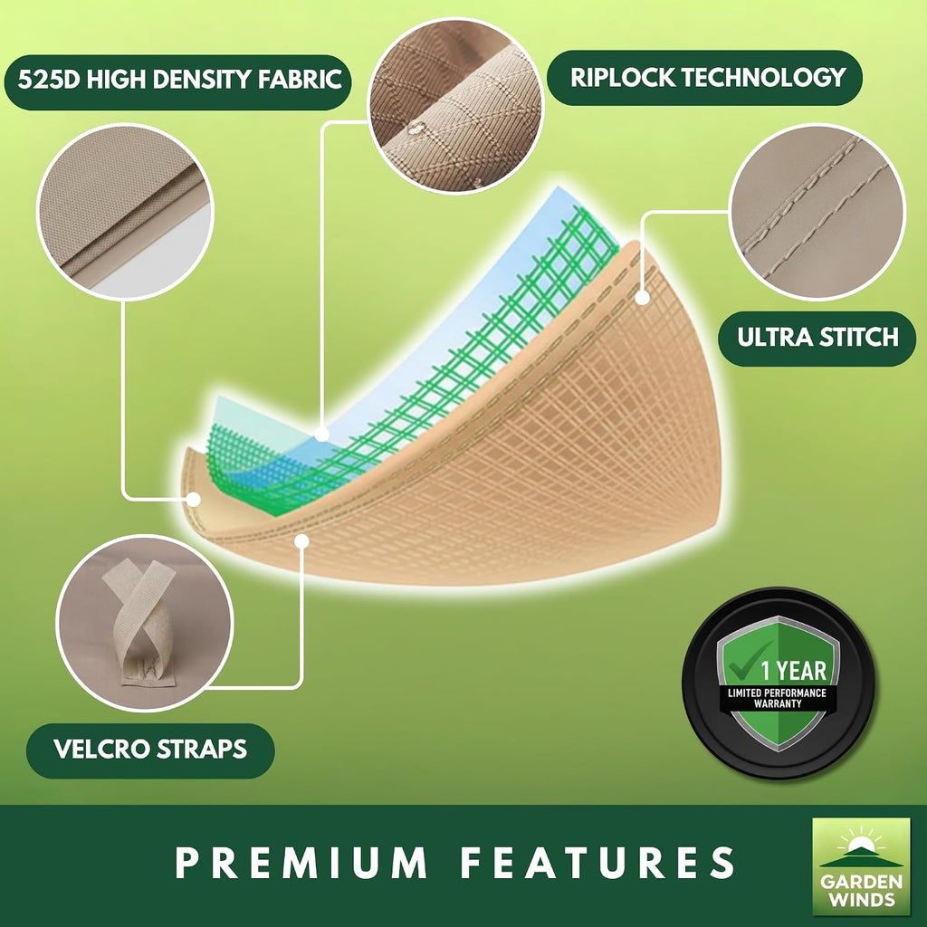 Garden Winds Heavy Duty Reinforced Replacement Canopy Top Cover Compatible with The APG233MBW ABBA Patio 10' x 10' Gazebo - Classic Sand, Riplock 500