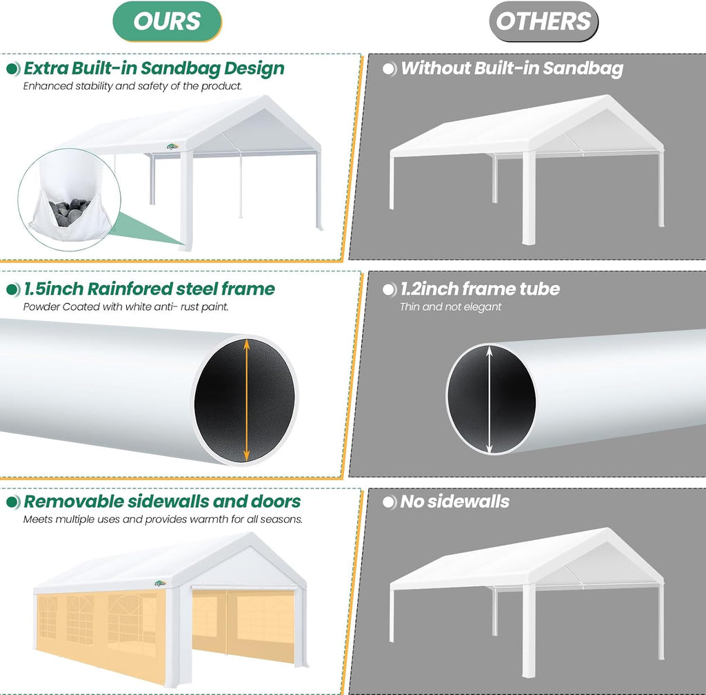 COBIZI 10x20 Party Tent Heavy Duty, 10x20 Canopy with Removable Sidewalls & 4 Built-in Sandbags, Commercial Wedding Large Tent, UV 50+, Waterproof, White