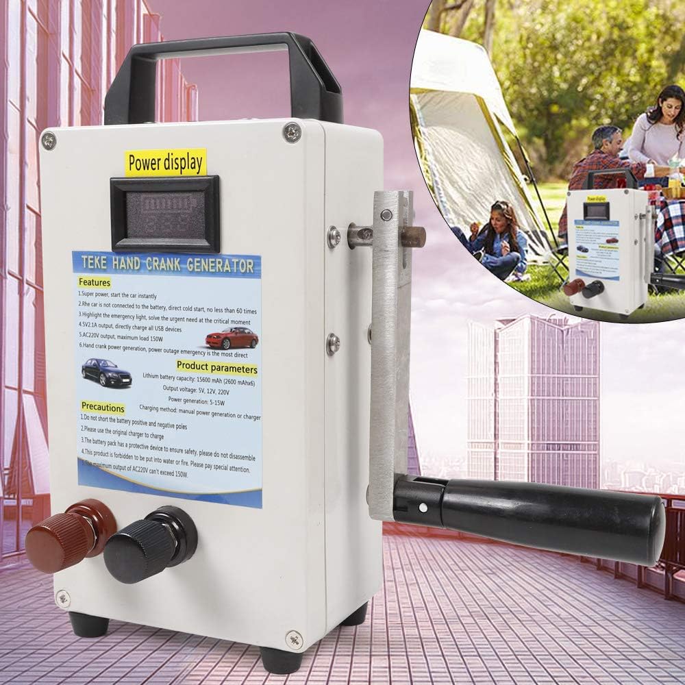 Hand Crank Charger Generator Portable Power Station with Charging and Firewire Clamp, 150W Manual Power Supply Emergency Charger for Camping Outdoor Mobile Phone Computer Charging(TK-150W-S)