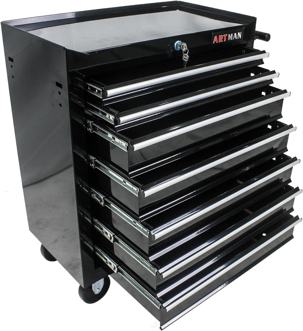 Rolling Tool Chest with 7-Drawer Tool Box with Wheels Multifunctional Tool Cart Mechanic Tool Storage Cabinet for Garage, Warehouse, Workshop, Repair Shop (Black)
