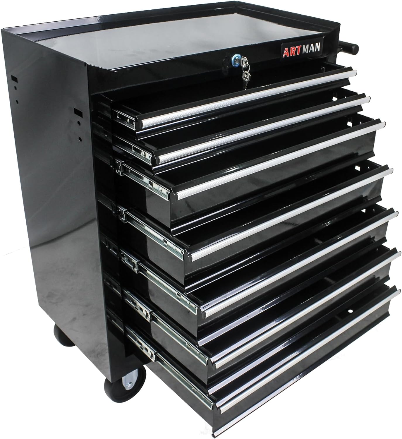 Rolling Tool Chest with 7-Drawer Tool Box with Wheels Multifunctional Tool Cart Mechanic Tool Storage Cabinet for Garage, Warehouse, Workshop, Repair Shop (Black)