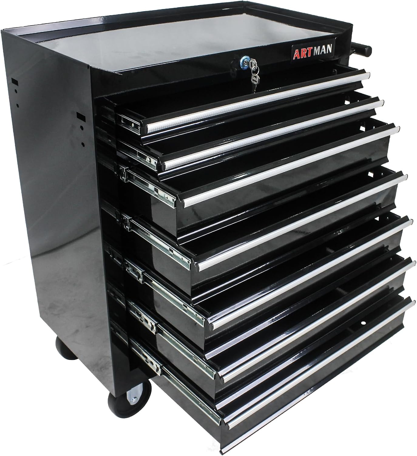 Rolling Tool Chest, 7-Drawer Tool Cabinet with Wheels, Heavy-Duty Steel Tool Storage Cabinet, Lockable Tool Box on Wheels for Garage & Workshop, Black