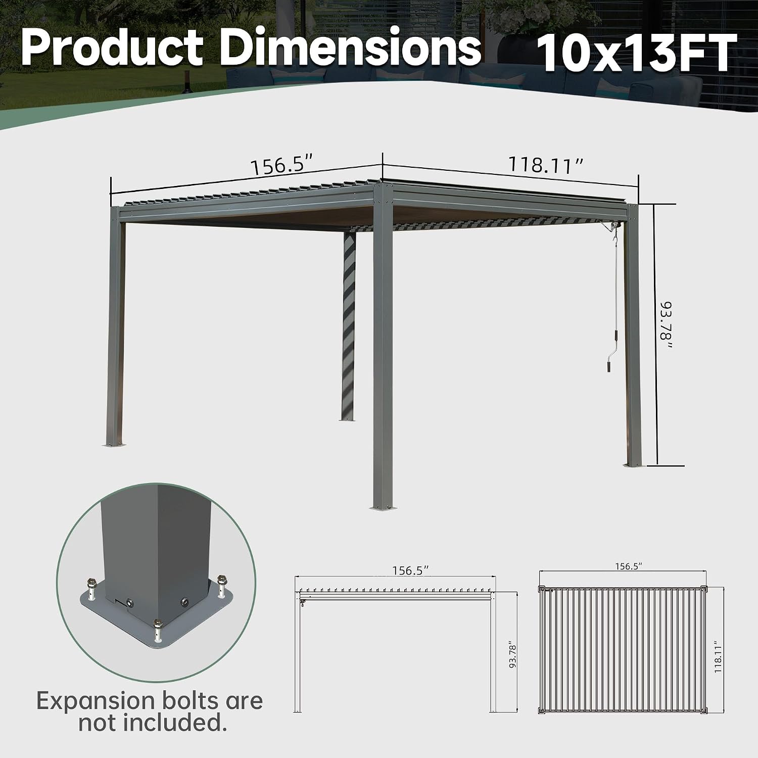 Domi Outdoor Pergola 10' x 13' Aluminum Louvered Pergola with Adjustable Roof, Aluminum Frame, Efficient Drainage System for Patio, Deck, Garden, Gray