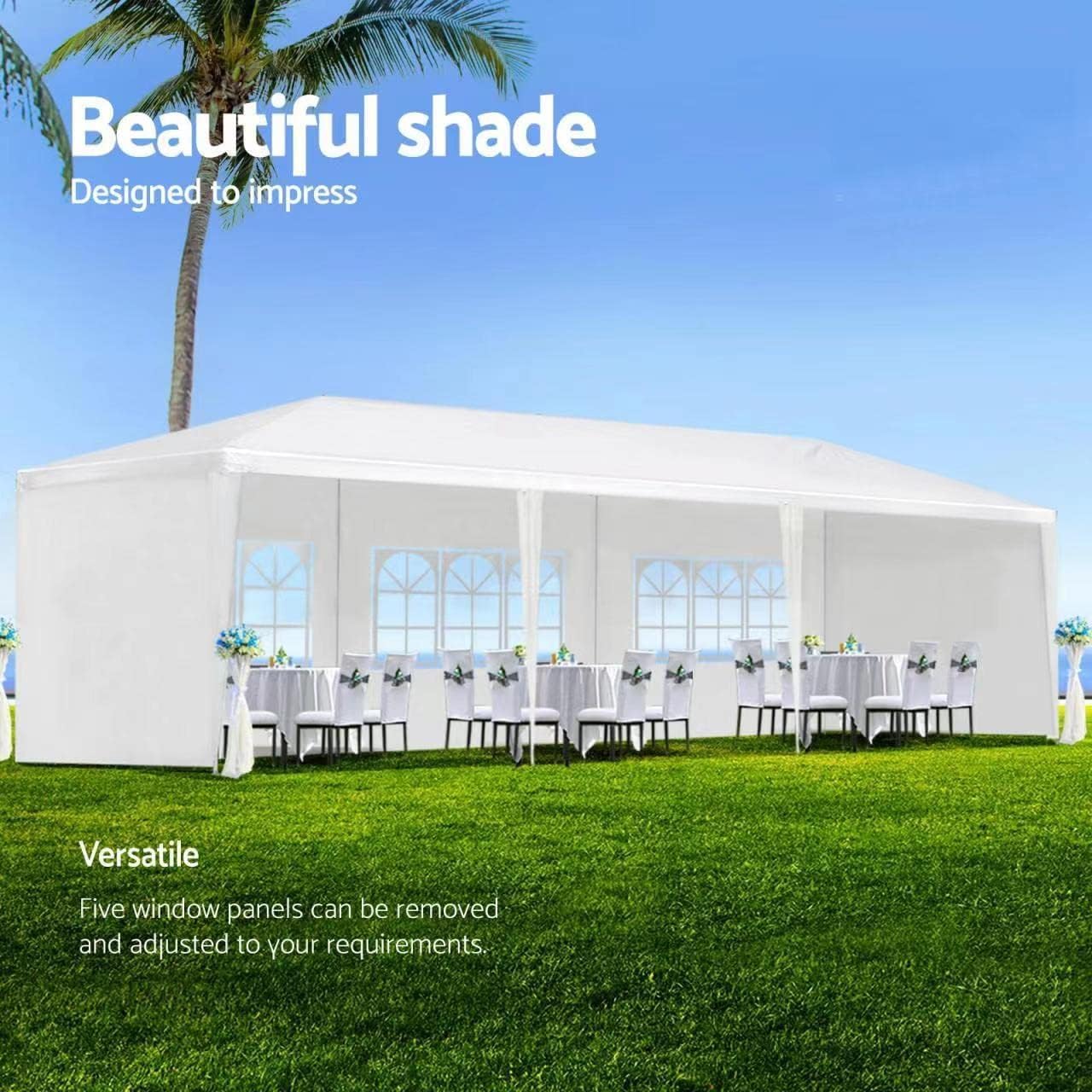 10'X30' Outdoor Party Tent, Wedding Canopy Tent with 5 Removable Sidewalls, Waterproof Gazebo Shelter for Parties BBQ Events, White