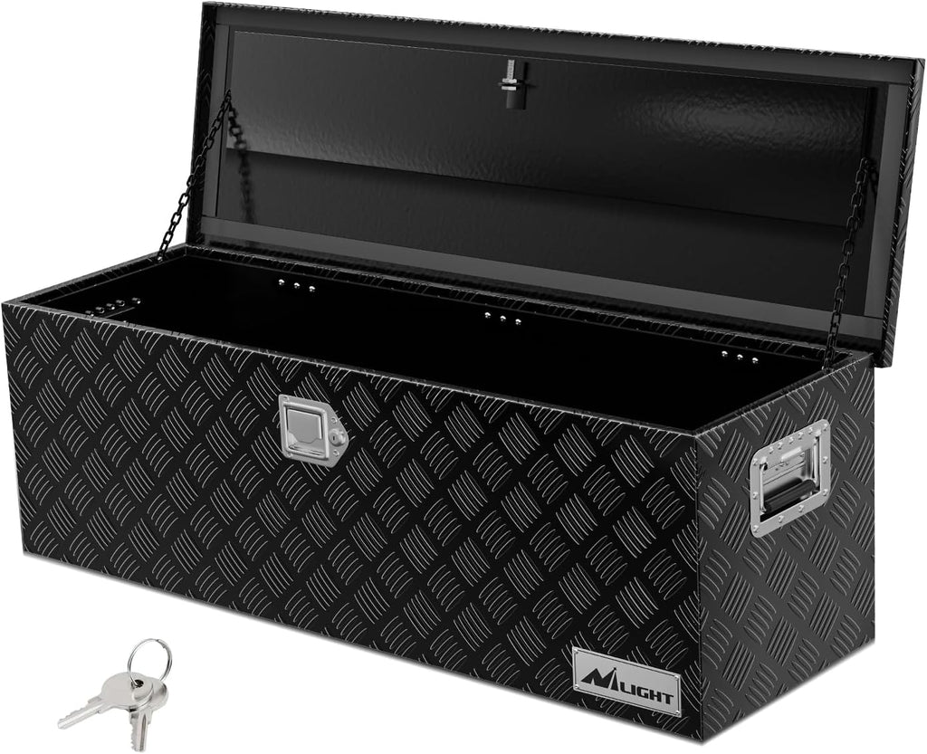 Nilight 44 Inch Truck Tool Box Heavy Duty Aluminum Stripes Plated Pick Up Truck Bed Toolboxes 44'x15'x15' Waterproof Storage Organizer for Bed of Truck RV Trailer with Side Handle Lock Keys, Black