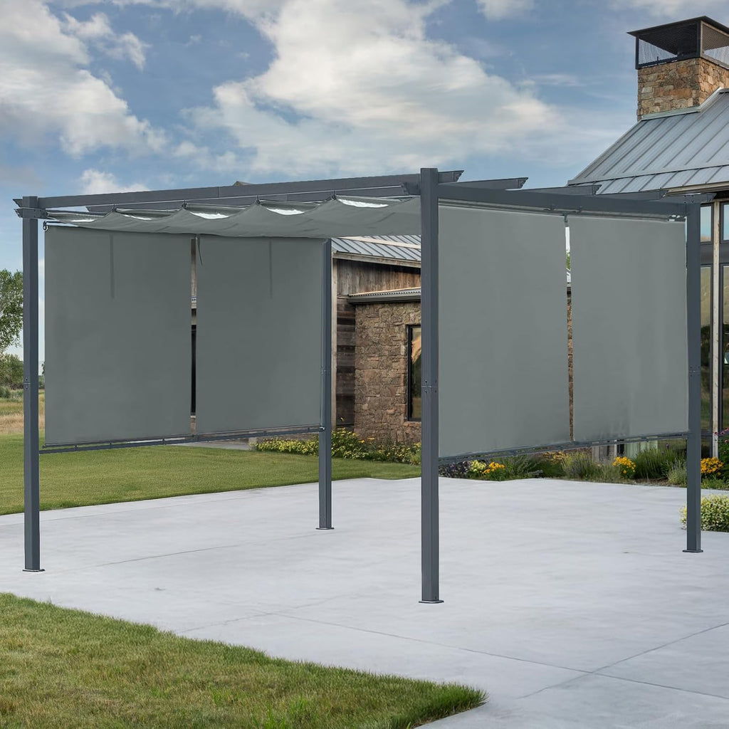10 x 12 Ft Outdoor Aluminum Pergola, Retractable Canopy & 2 Sides Shades for Patio Backyard Garden Deck