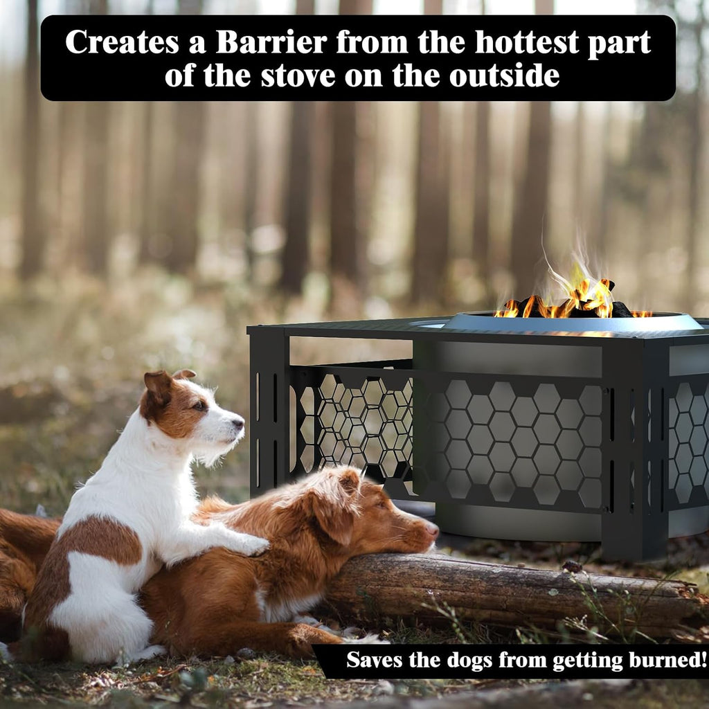 Fire Pit Surround Tabletop for Solo Stove Yukon, Accessories for Solo Stove, Large Surround Table for Stove with Diameter Less Than 27', Square Metal Black