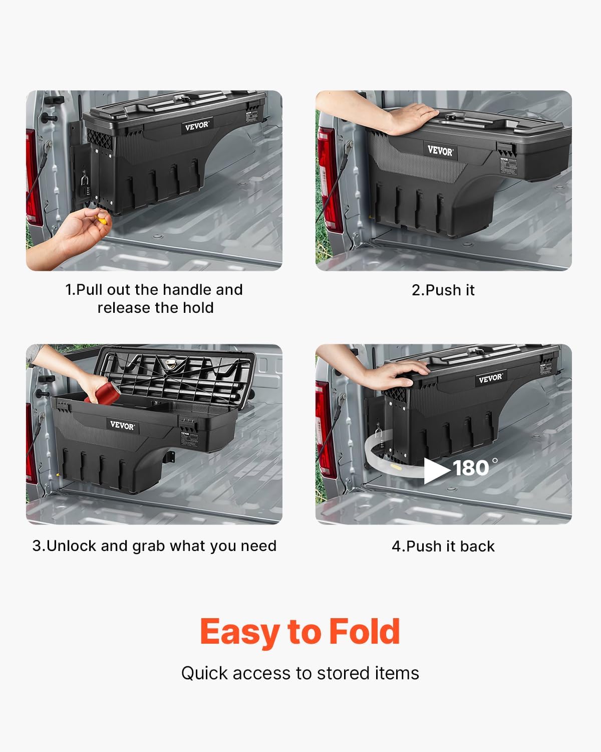 VEVOR Truck Bed Storage Box, Lockable with Password Padlock, 6.6 Gal/25 L ABS Wheel Well Tool Box, Waterproof and Durable, Compatible with Ford F-150 2015-2021, Drivers Side (Left)