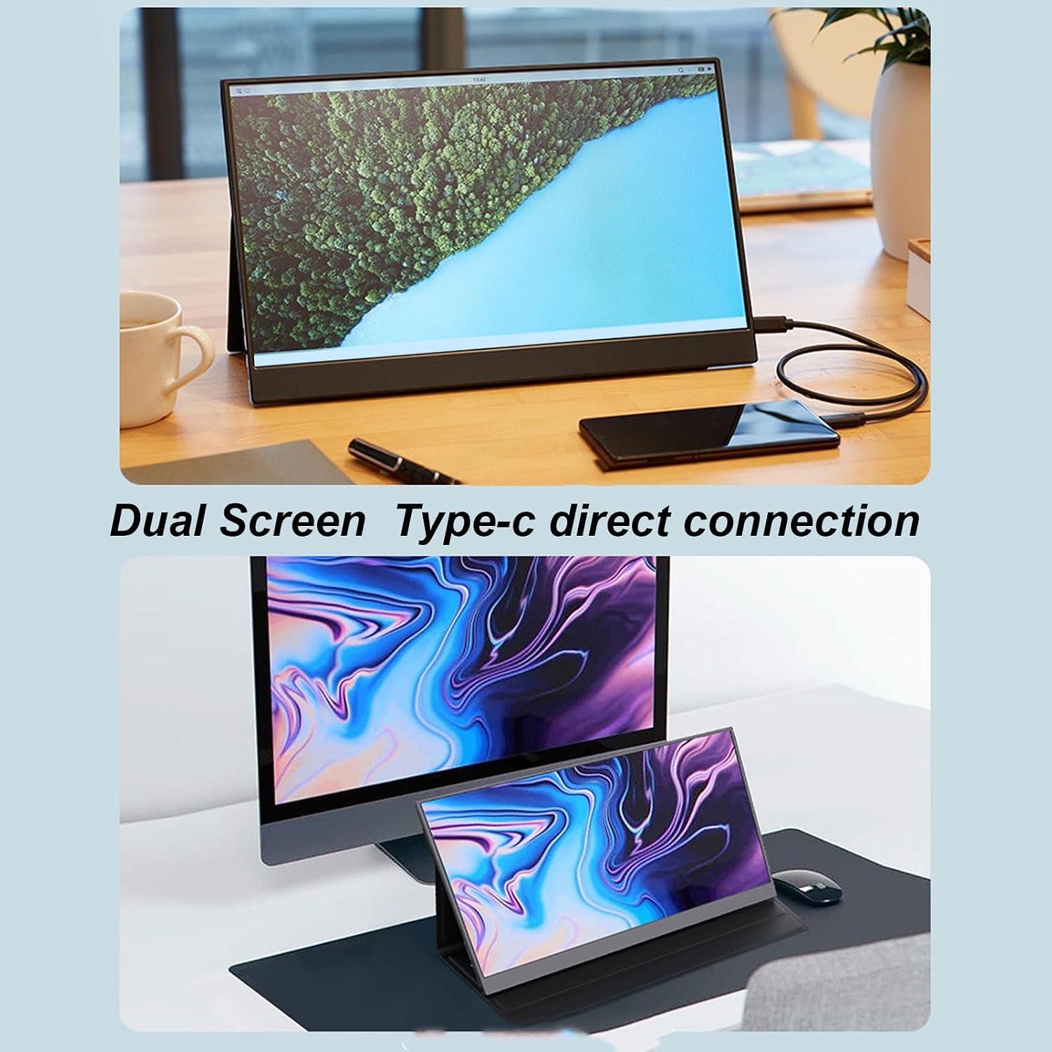Zunate Portable Gaming Screen, 18.5 Inch 1080P USB C Computer Screen, External Second Screen with Speakers for Laptop PC Phone for Gaming Equipment