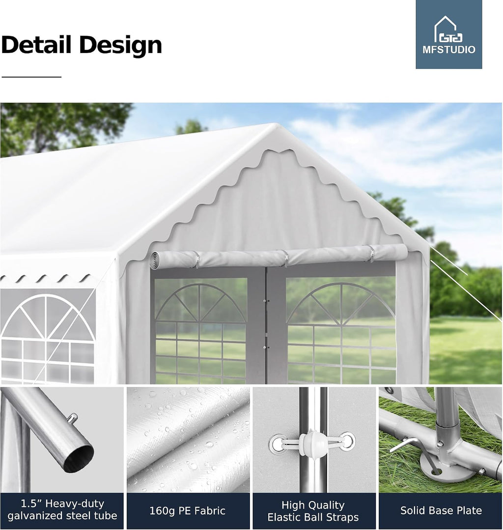 MFSTUDIO 16'x20' Party Tent, Outdoor Heavy Duty Party Tents with Removable Sidewalls, Large Canopy Tent Shelter for Outdoor Events Wedding Birthday, White