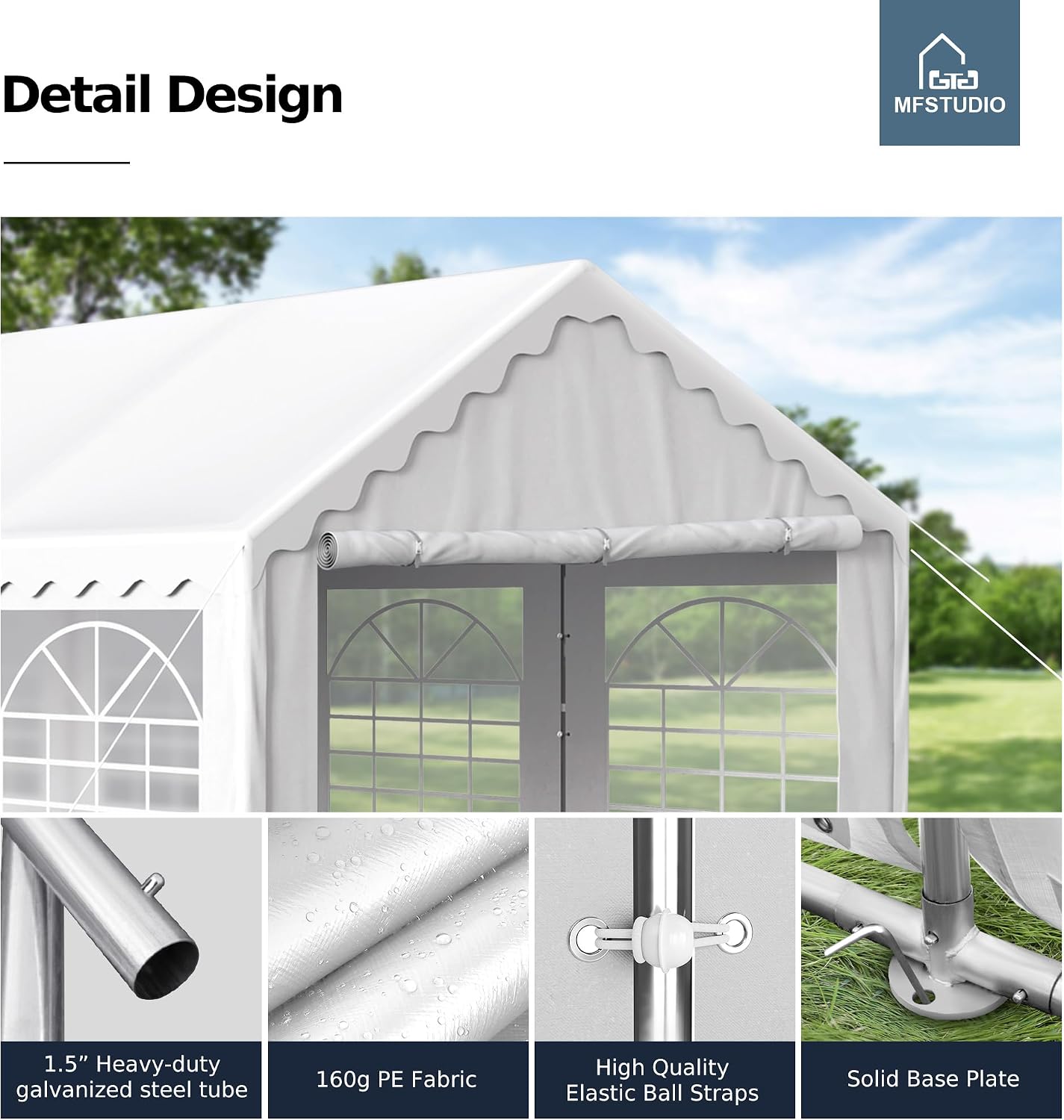 MFSTUDIO 16'x20' Party Tent, Outdoor Heavy Duty Party Tents with Removable Sidewalls, Large Canopy Tent Shelter for Outdoor Events Wedding Birthday, White