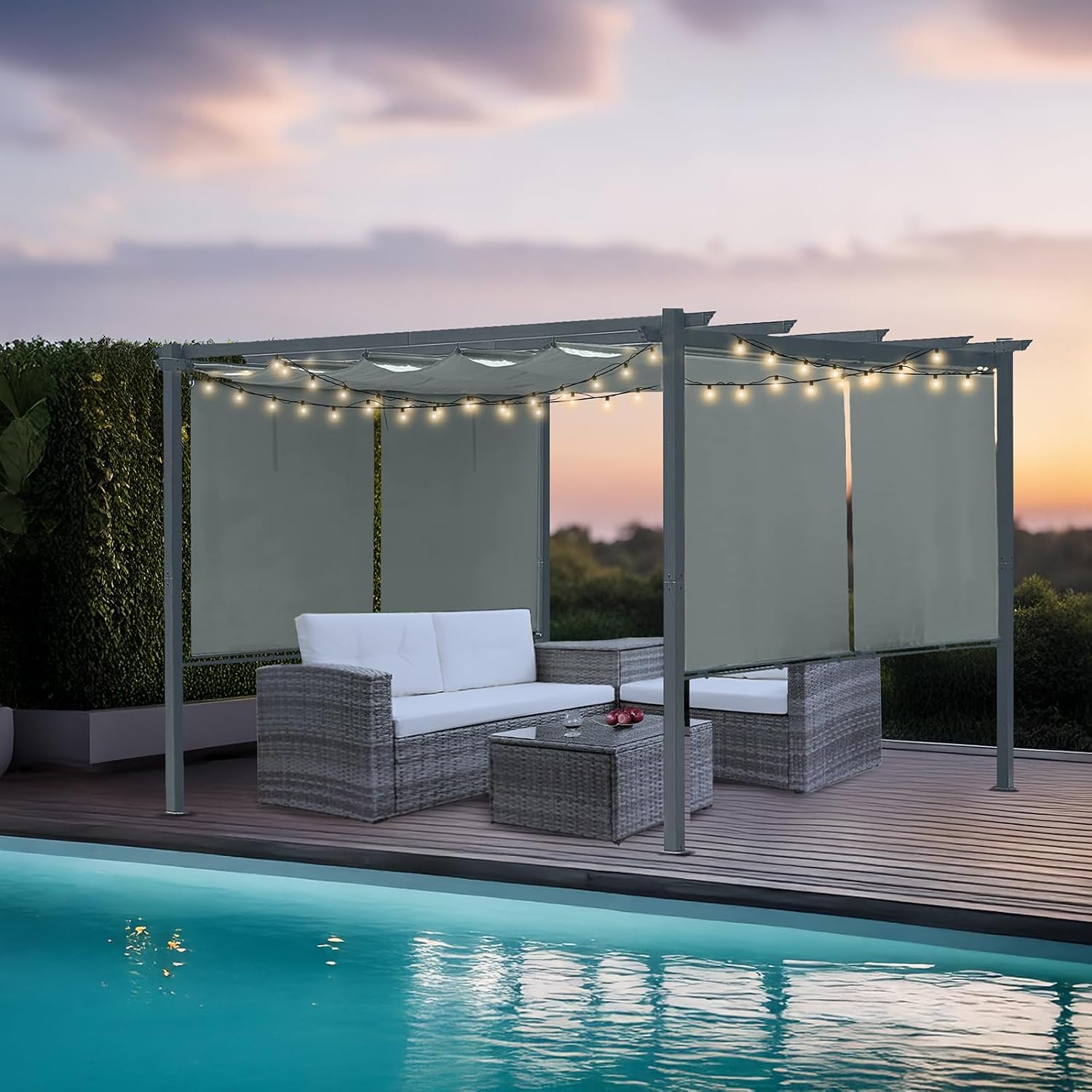 10 x 12 Ft Outdoor Aluminum Pergola, Retractable Canopy & 2 Sides Shades for Patio Backyard Garden Deck