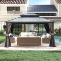 Hardtop Gazebo 10x13FT with Double Roof, Brown Metal Outdoor Gazebo for Patio - Includes Privacy Curtains & Netting, Water Resistant, Galvanized Steel Frame (130 Sq Ft)