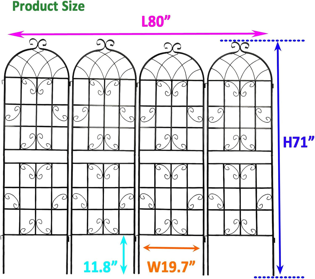 4 Pack 71'x80' Metal Garden Trellis with Galvanized Tube,Vines Plant Rose Vegetable Support,w/Pre-Cut and Pre-drilled Holes,Large Decorative Outdoor,for Backyard,Farm,Black