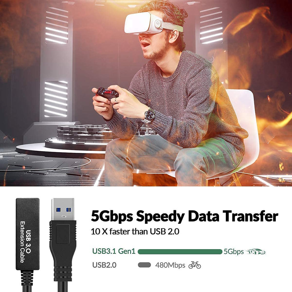 100FT USB 3.0 Active Extension Cable, USB 3.0 Extension Cord A-Male to A-Female, With High-Speed Data Signal Amplifier, Compatible With Quest 3,VR,Rift,360 Kinect,Xbox,Webcam,PS4, HD Camera or More