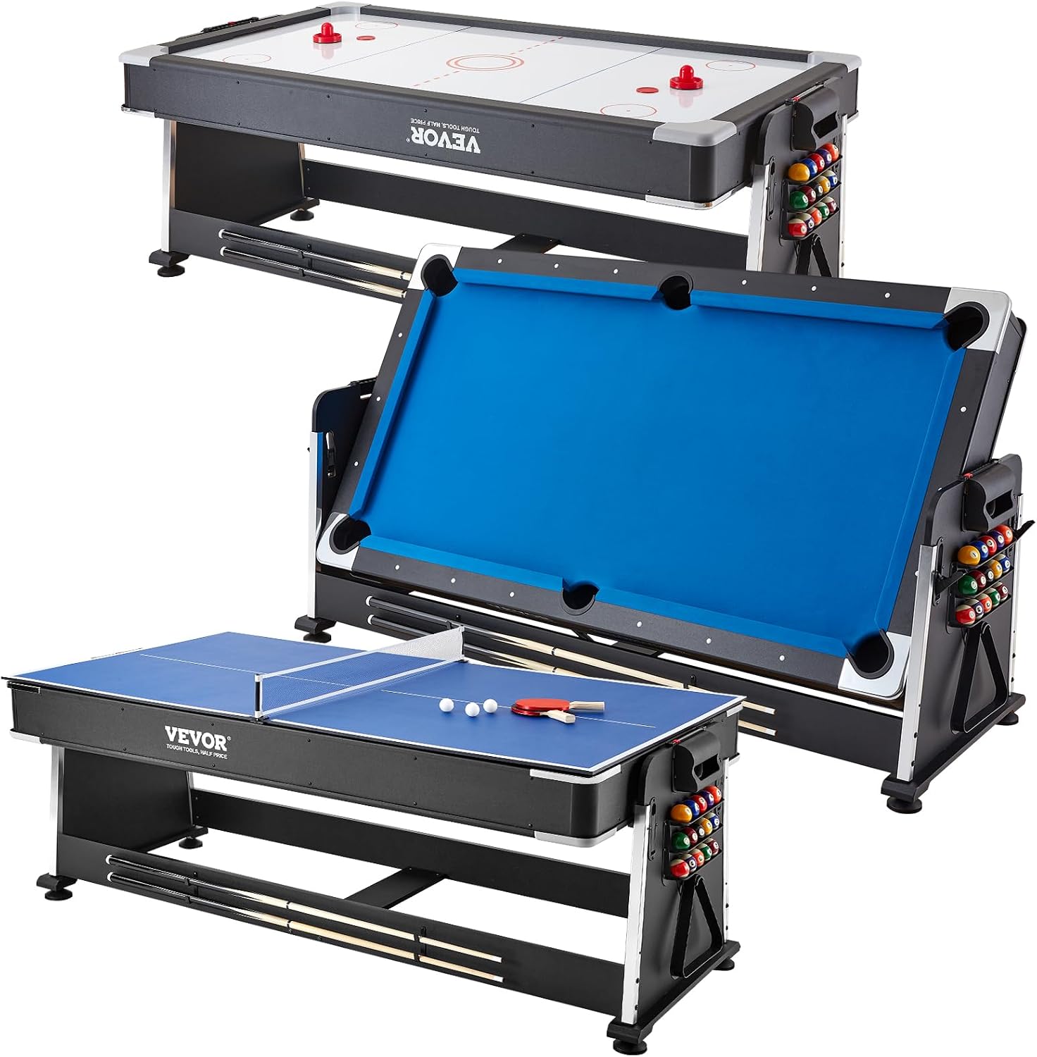 VEVOR 72' & 89' Air Hockey Tables w/LED Scoreboard, 88' 3-in-1 Multi-Game Table (Hockey/Billiards/Ping Pong) - Includes Pucks, Pushers & All Accessories for Game Room & Family | for Adult, Children, Elder