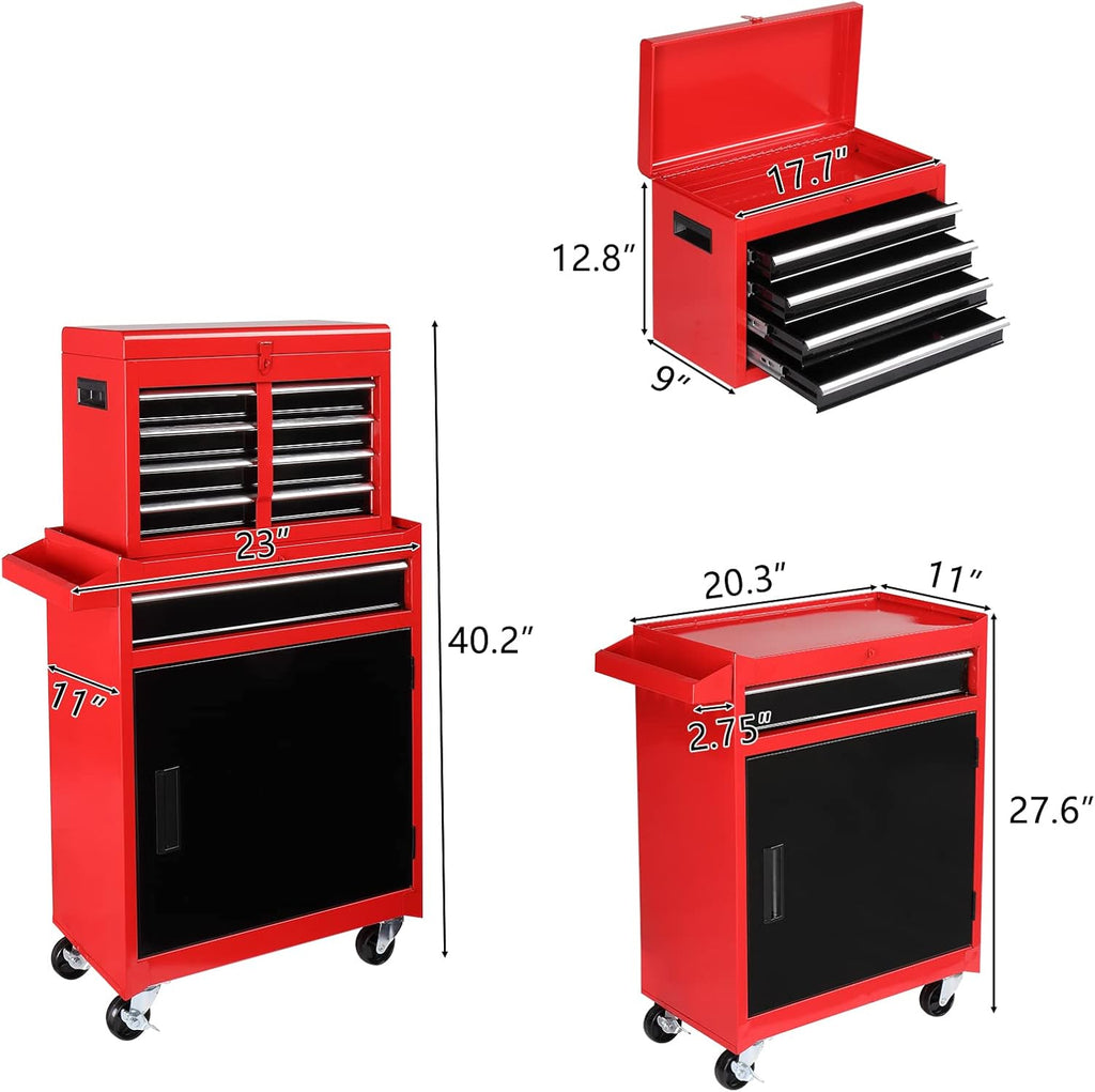 TUFFIOM 5-Drawer Rolling Tool Chest, Tool Storage Cabinet w/Drawers, Lockable Wheels, Detachable Top & Adjustable Shelf, Mechanic Tool Organizer Box for Garage, Workshop, Warehouse & Repair Shop