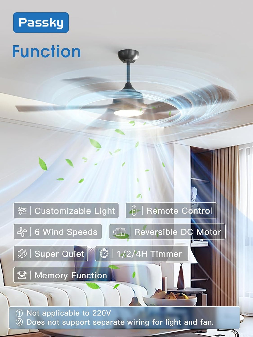Passky Ceiling Fans with Lights and Remote, 60 inch Walnut Wood 5 Blades Ceiling Fan, Reversible, 3CCT, Dimmable, Noiseless, 6 Speeds Ceiling Fans for Bedroom Living Room Farmhouse Gazebo Patio