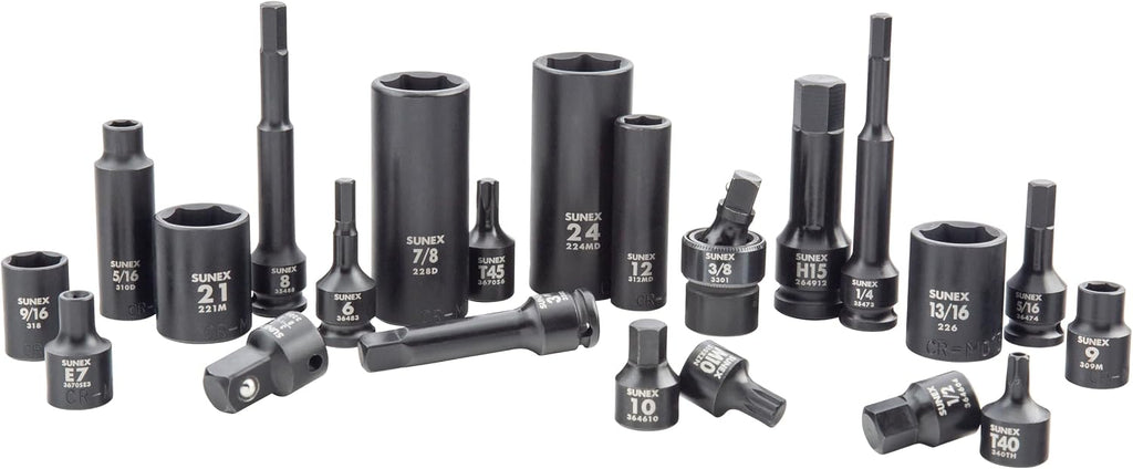 SUNEX 10181 3/8' & 1/2' Drive SAE & Metric 6 Point Standard & Deep with Star (E and Tamperproof), Triple Square, & Hex Bit, 181-Piece