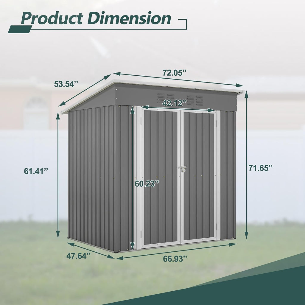 6x4 FT Shed Outdoor Storage Metal Large Garden Tool Sheds with Lockable Doors Floor Frame Shed-Roof Waterproof Steel Utility Equipment Sheds for Backyard Patio Lawn Poolside, Grey