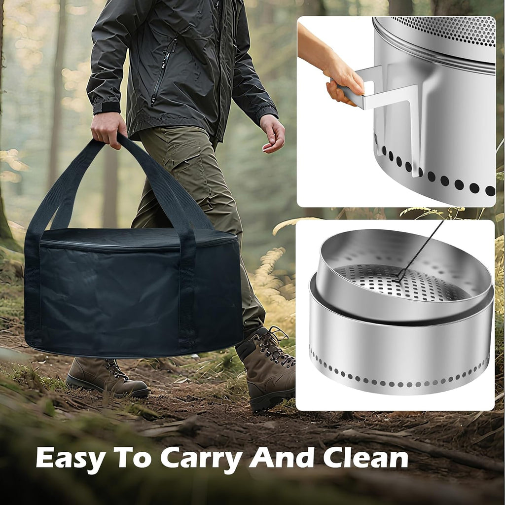 Smokeless Fire Pit Outdoor, 20 Inch Portable Stainless Steel Smokeless Firepit with Grill Grate, Ash Pan & Carry Bag, Low Smoke Wood Burning Fire Pits for Camping, RV, Patio, Compact Storage