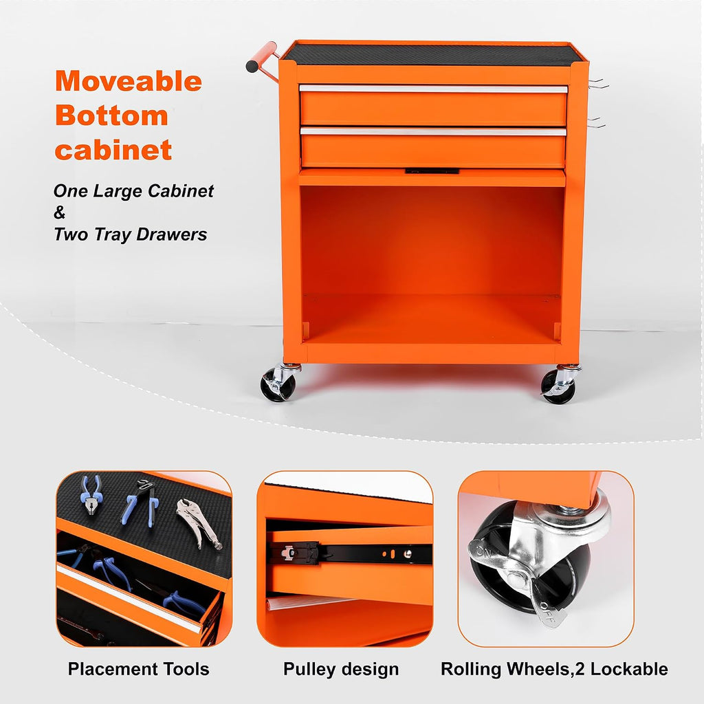 8 Drawers Tool Chest on Wheels with 1 Cabinet, Detachable Portable Top Box, Multifunctional Lock Rolling Tool Storage Case Organizer Set, Tool Cart with Side Hooks for Garage & Workshop